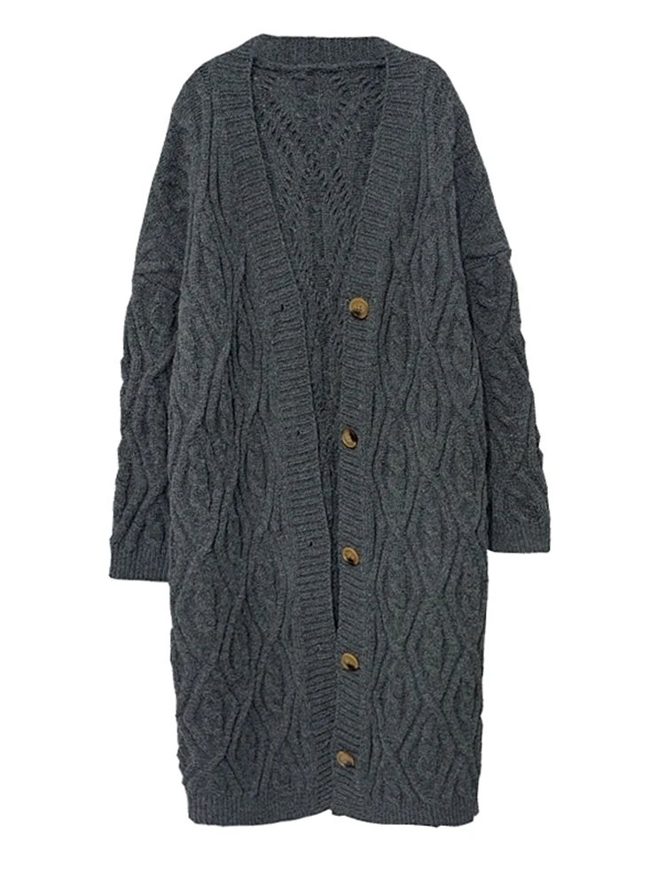 

Thick thread twist long sweater women cardigan jacket knitted cardigan thick loose over the knee autumn and winter new 2020