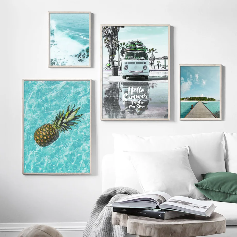 

Blue Seawater Wall Art Canvas Painting Beach Landscape Scenery Nordic Poster Wall Pictures For Living Room Home Decor Unframed