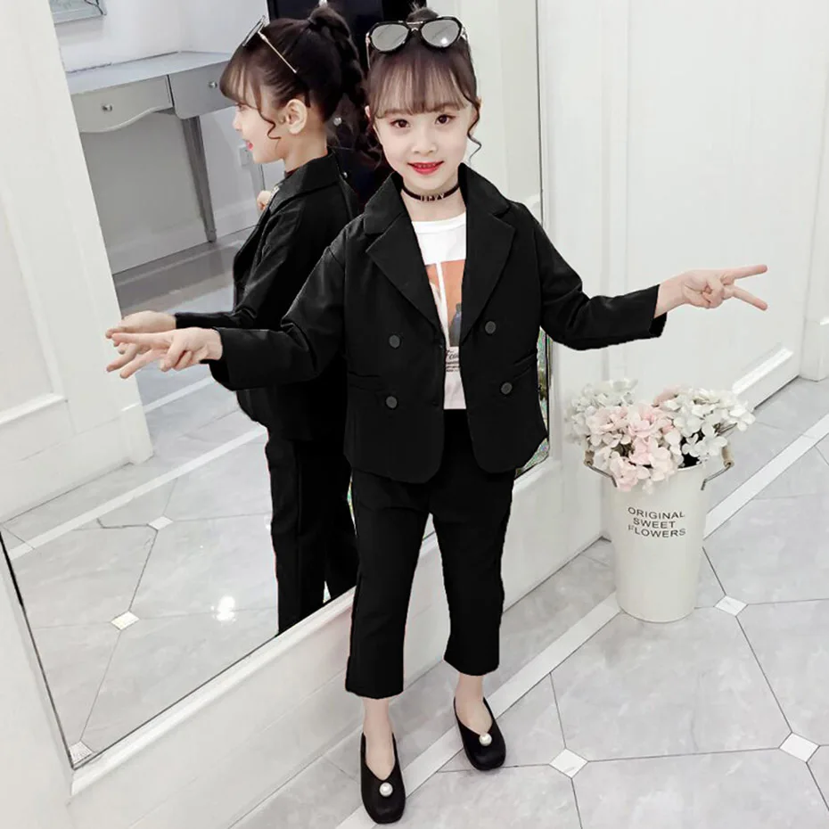 Одежда для девочек однотонный пиджак + штаны детская одежда из 2 предметов