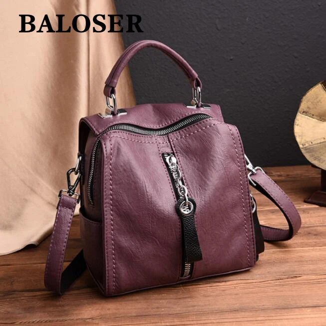 BALOSER Women Leather High Capacity Backpacks High Quality Outdoor Shoulder Bags Casual Handbag