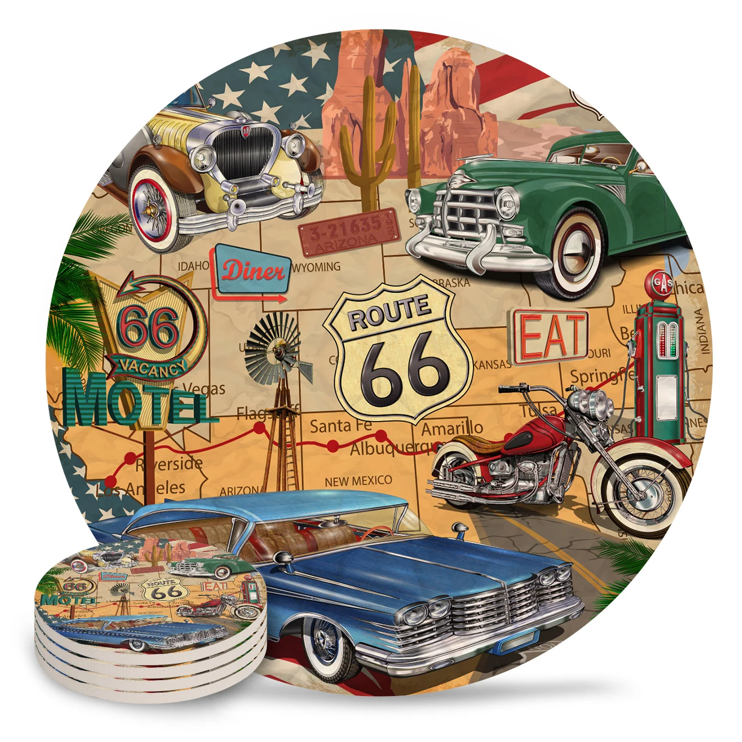 Ретро Route 66 Плакат подставка термостойкая чашка кружка коврик Кофе Чай Горячая