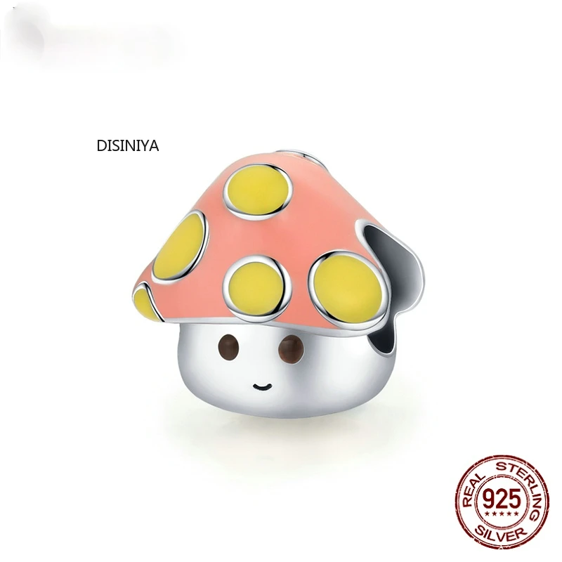 

DISINIYA 925 Sterling Silver Colorful Little Mushroom Charm Enamel Cartoon Bead for Original Bracelet Bangle DIY Making SCC1853