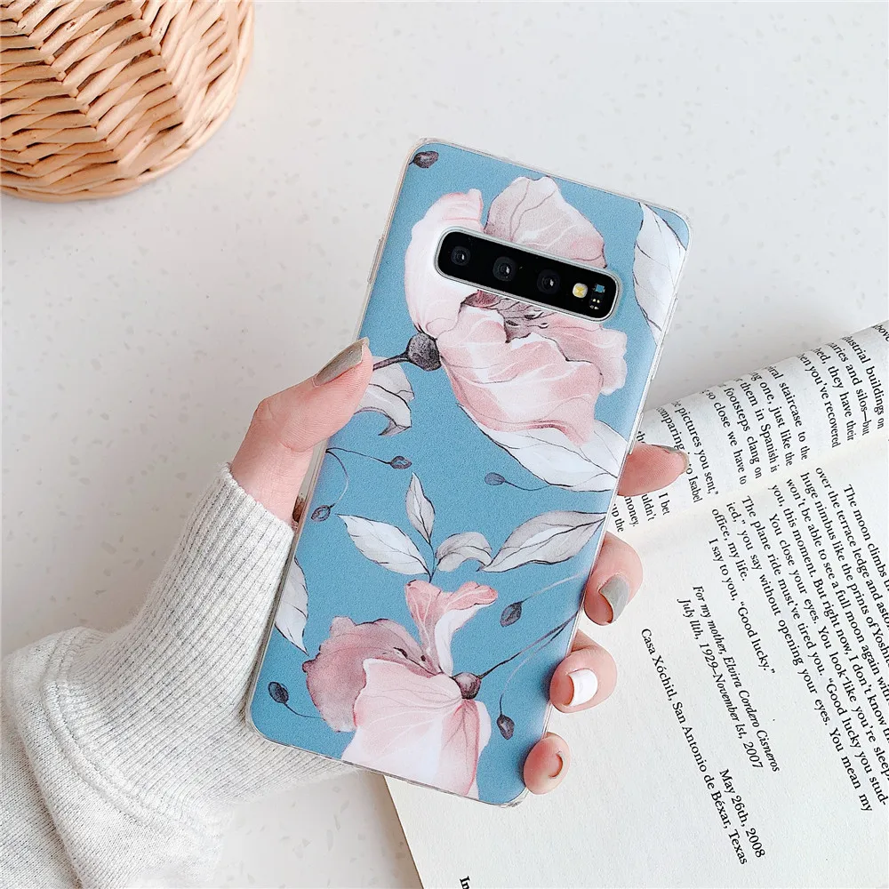 Retro Banana Leaf &amp Flower Phone Case For Samsung Galaxy S20 A50 A51 S10 cartoon silicone Soft green leaves Back Cover | Мобильные