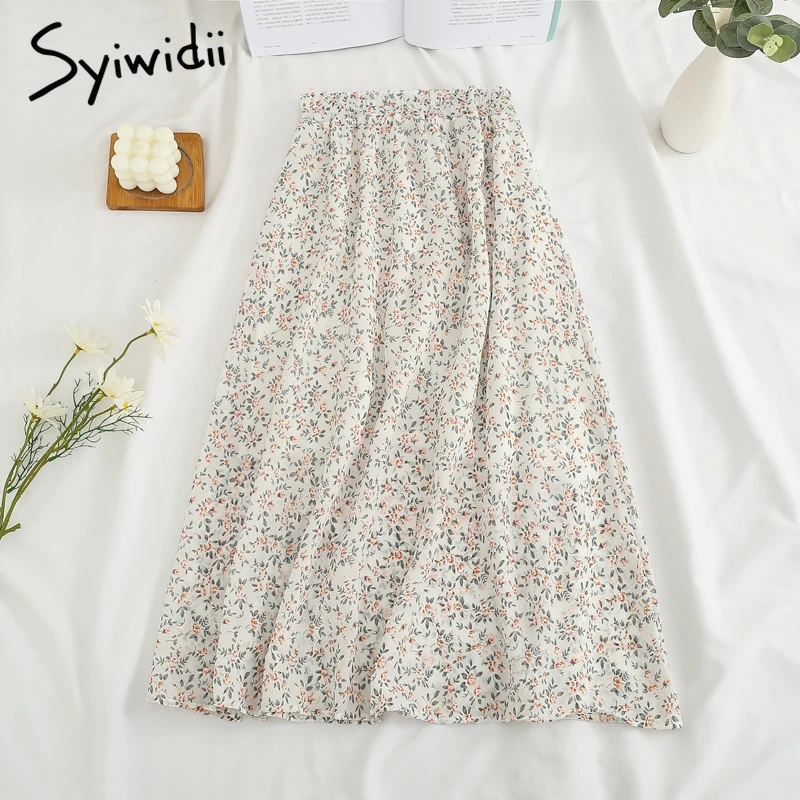 Женская Юбка-миди с цветочным принтом Syiwidii эластичная элегантная винтажная