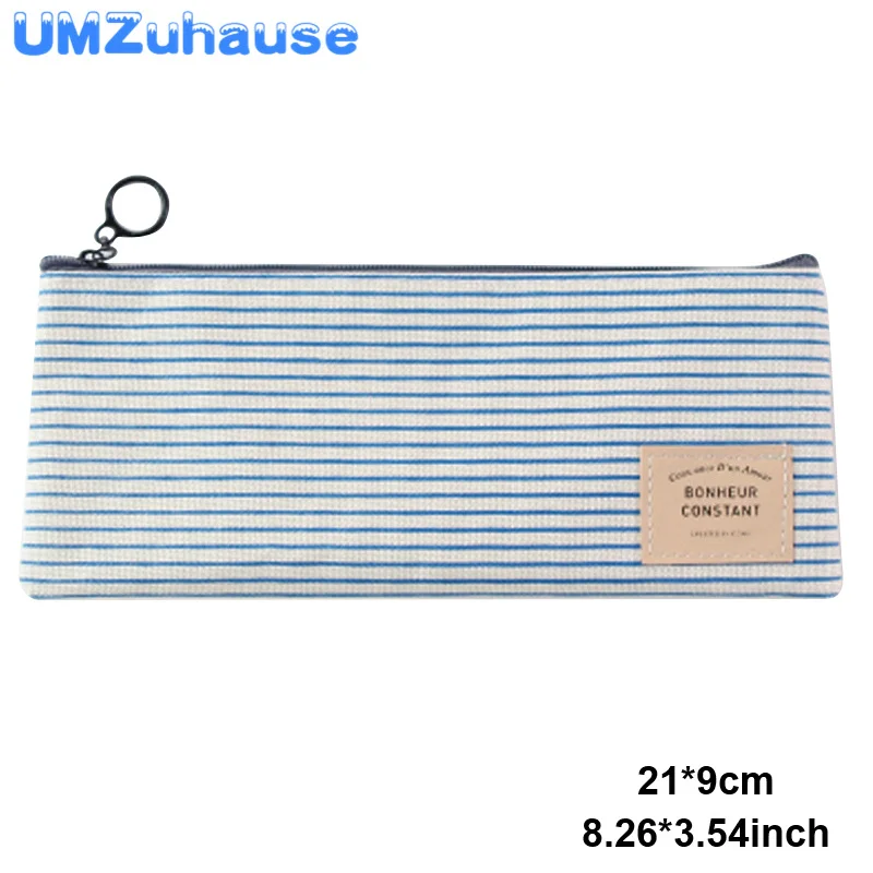 Medium blue striped Кошелек для карандашей, сумка для хранения документов, косметичка, Полосатый чехол, органайзер, домашняя ручка школы офиса, Настольный Органайзер - Цвет: Medium blue striped