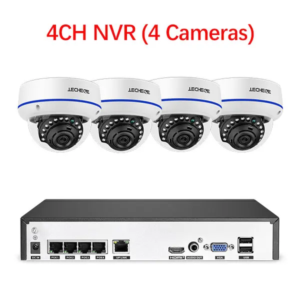4CH NVR (4 Cameras) Techege H.265 4CH 1080P POE NVR аудио CCTV безопасности Системы 2/4 шт. 2MP POE IP Камера открытый Водонепроницаемый системы видеонаблюдения - Цвет: 4CH NVR (4 Cameras)