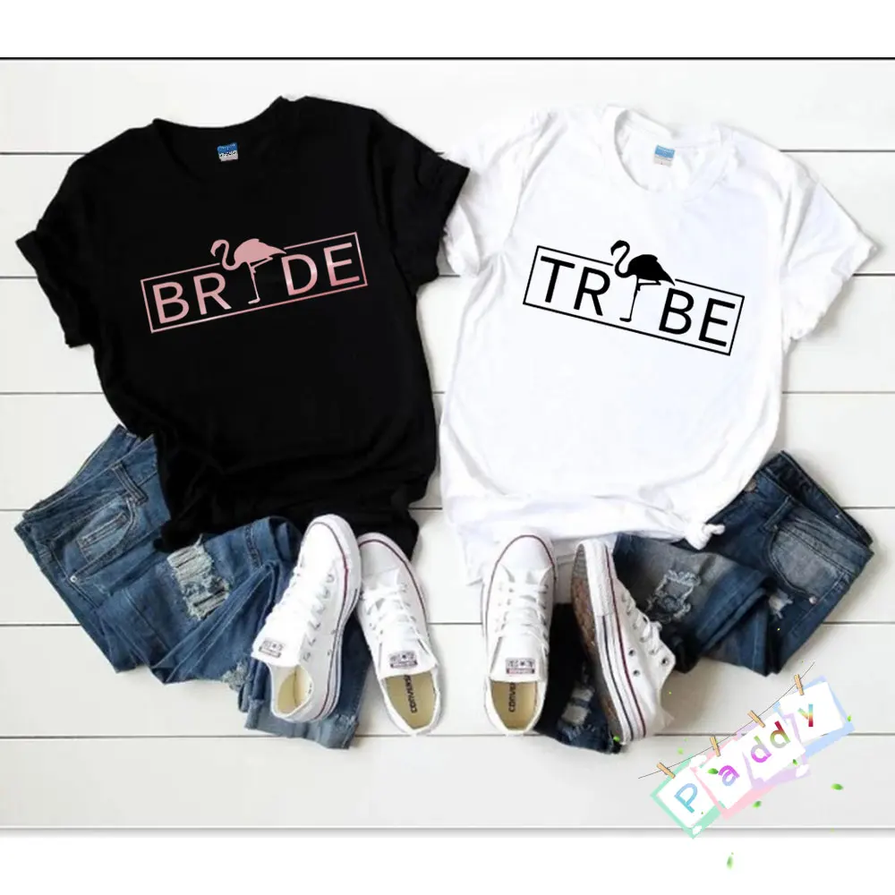 

Рубашка Bride & Tribe с фламинго и надписью, для медового месяца или помолвки, модный подарок для свадебной одежды, индивидуальные летние футболк...