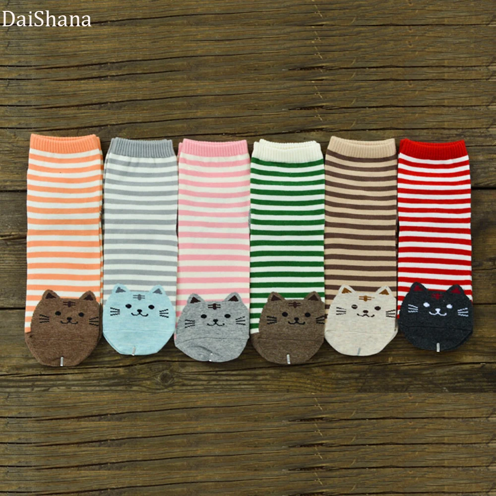 Новые дизайнерские милые носки с котами из мультфильма полосатые женские Носки