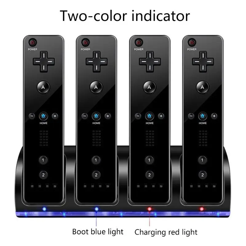 

4Port Smart Charger Charging Dock Station with Rechargeable Batteries USB Data Cable for WII Game Console Accessories