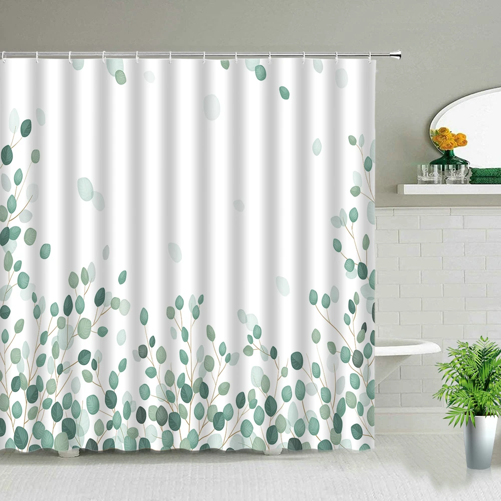 

Green Leaves Printing Shower Curtain Tropical Plants Monstera Natural Scenery Bathroom Curtains With Hooks Bathtub Decor Screens