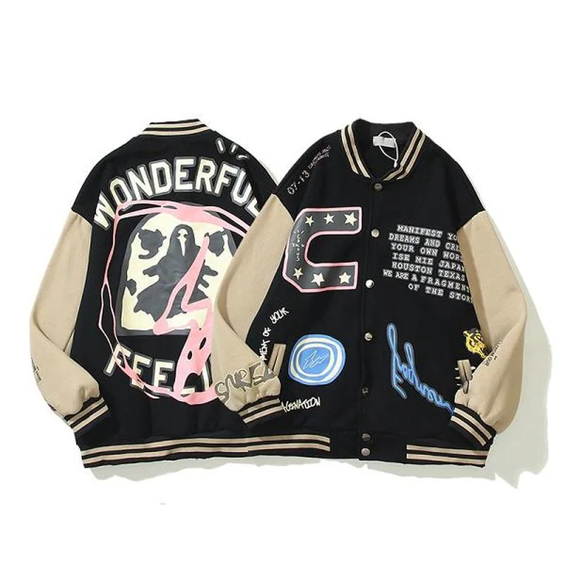 

22SS Character Foam Graffiti Printing Pure Cotton EU Size TRAVIS SCOTT Jackets Men Women Fashion Autumn Winter Hippie Clothes