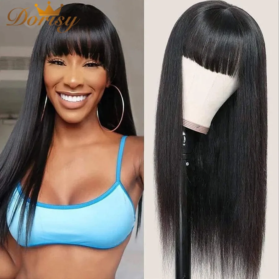 Парик Dorisy из прямых человеческих волос с челкой парик без клея для черных женщин