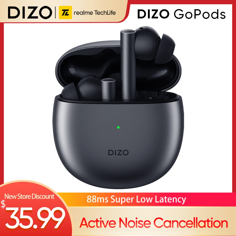 

Беспроводные наушники realme DIZO GoPods ANC, 25 часов общего воспроизведения, 88 мс, сверхнизкая задержка, игровые Bluetooth наушники глобальная версия