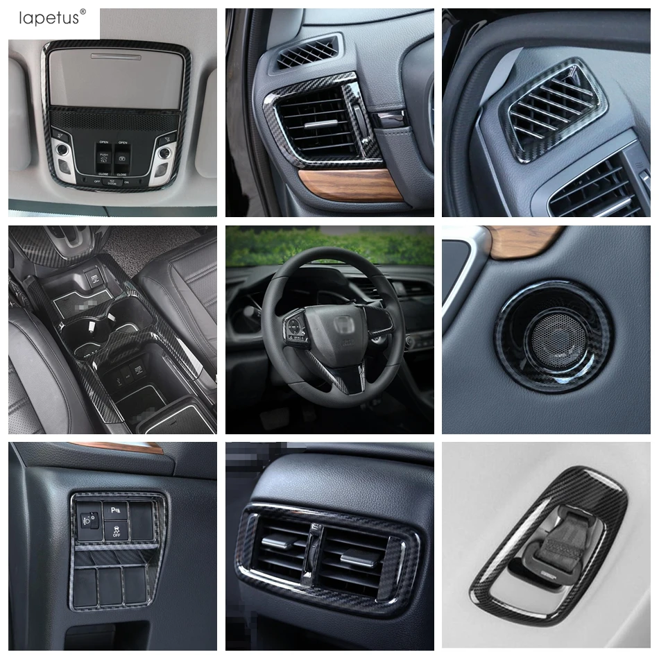 

Lapetus Carbon Fiber Look Accessories For Honda CR-V CRV 2017 - 2020 Middle Air AC Outlet Vent / Water Cup Holder Cover Kit Trim
