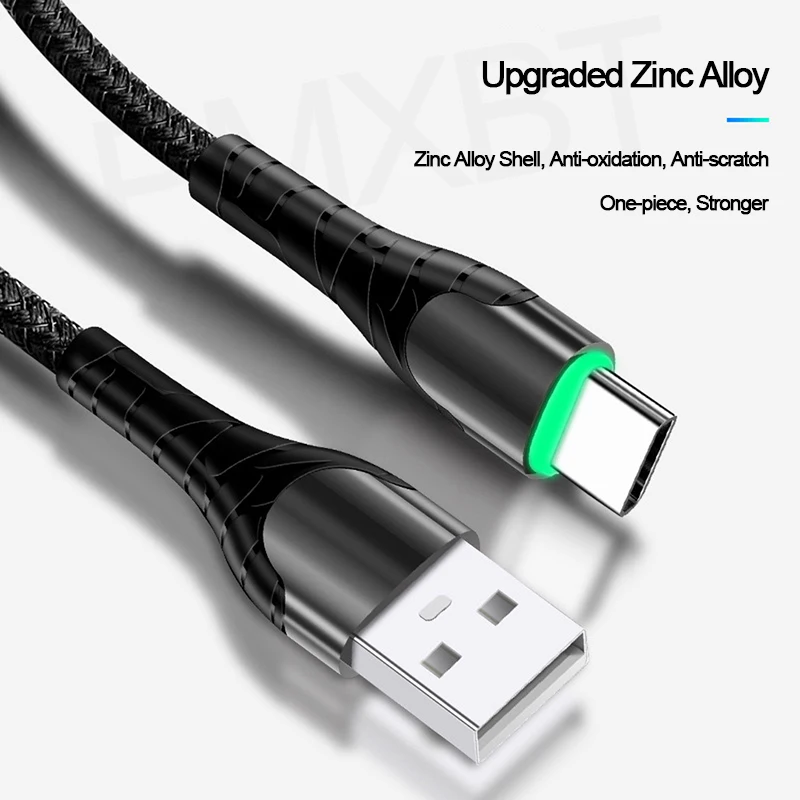 3,0 USB кабель, светодиодный, с нейлоновой оплеткой, 3 А, быстрая зарядка для iPhone 11, samsung, huawei, мобильного телефона, Micro usb type C, 1 м, провод для быстрой зарядки