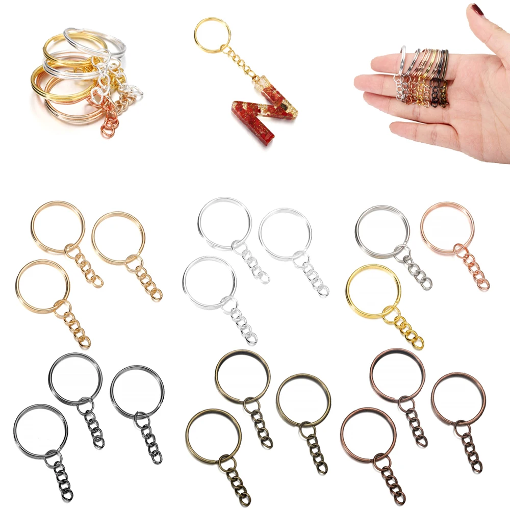 

10Pcs/Pack 25mm Split Key Ring With Chain Jump Rings Keychain Ring Parts Gold Ancient Red For Crafting DIY Key Chain Accessories