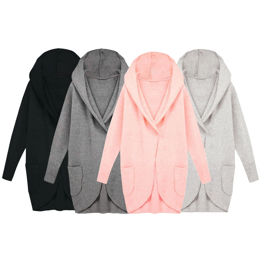 

Loose Long Warm Pullover Hooded Soft Women Coat With Pockets Casual Autumn Winter Elegant Artificial Wool Outwear Solid