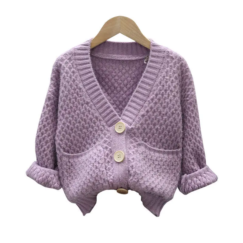 

2021 Autumn Girls Knitted Sweater Children Clothing Knitting Baby Cardigan Kids Clothes Children's Coats Fashion Solid Jacket