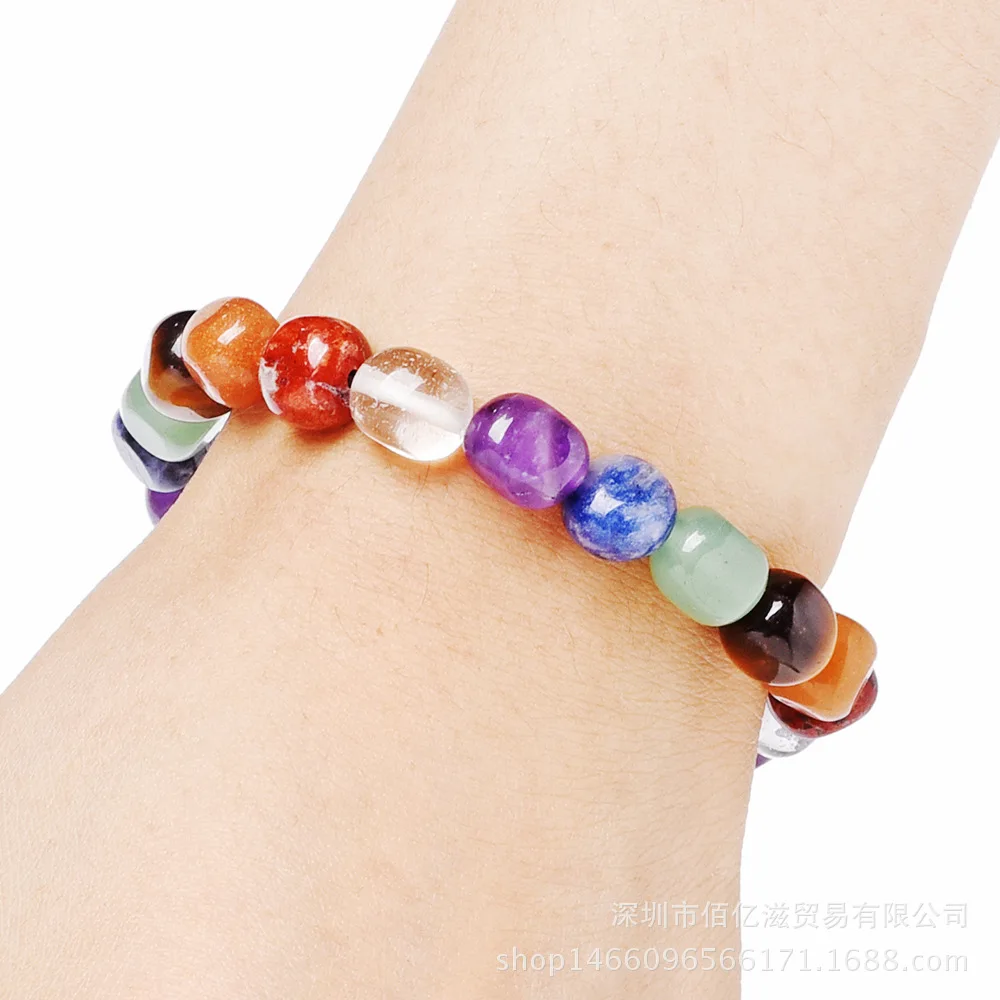 

2021 New New 7*9mm Buddhist Beads Natural Stone Bracelet 7 Chakra Yoga Reiki Energy Stone 7 Color Shaped Bracelet Bijoux