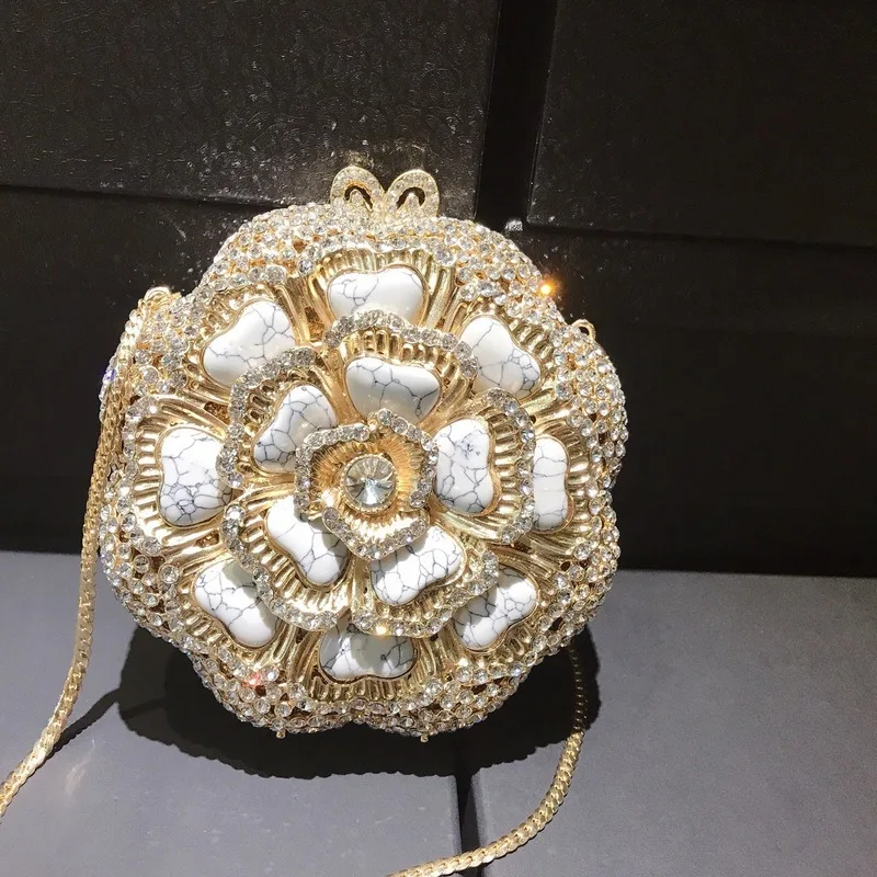 

2020 new simple fashion threedimensional flower crystal bag marble pattern petal diamond dinner bag foreign trade clutch handbag