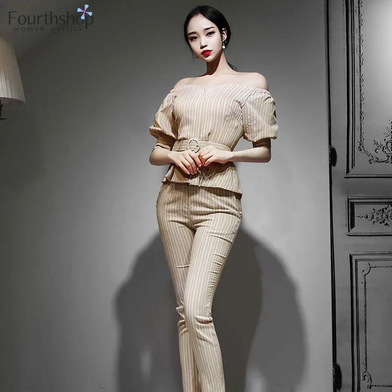 2020 Модный комплект из двух предметов топ и брюки Женский весенний Повседневный