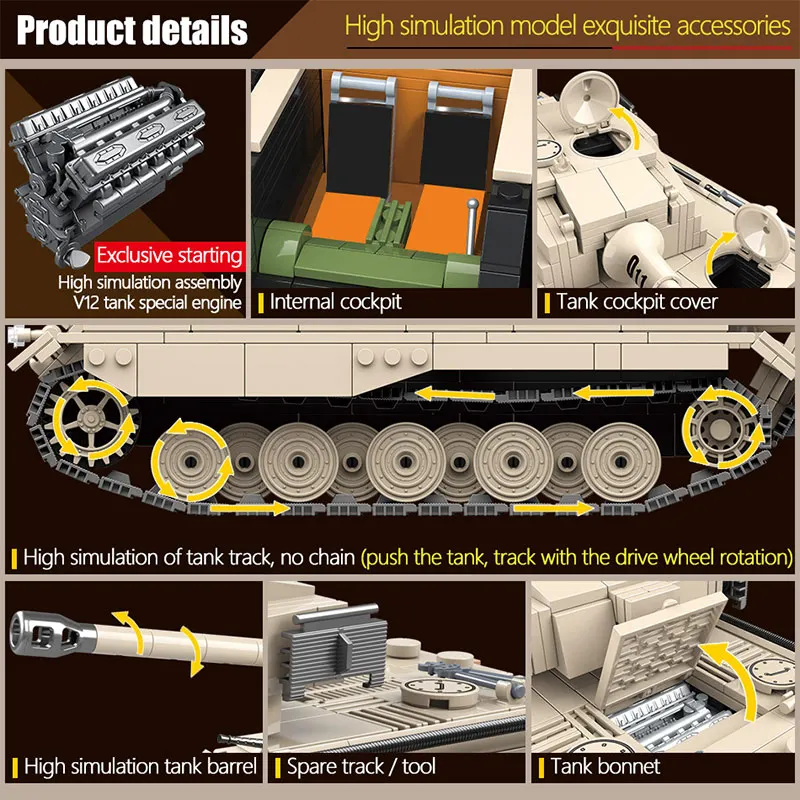 978 шт. строительные блоки в стиле милитари Немецкий тигр король танк WW2 фигурки