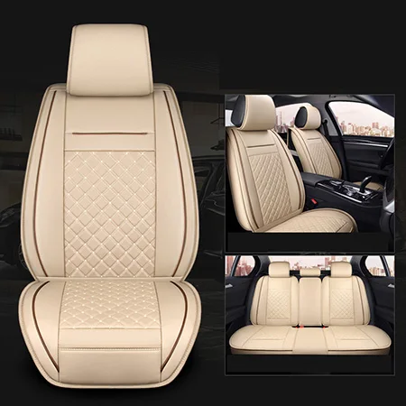 Beige Standard Передний+ задний) роскошные кожаные сиденья 4 сезон для peugeot 205 206 207 2008 3008 301 306 307 308 405 406 407 автомобиля - Название цвета: Beige Standard