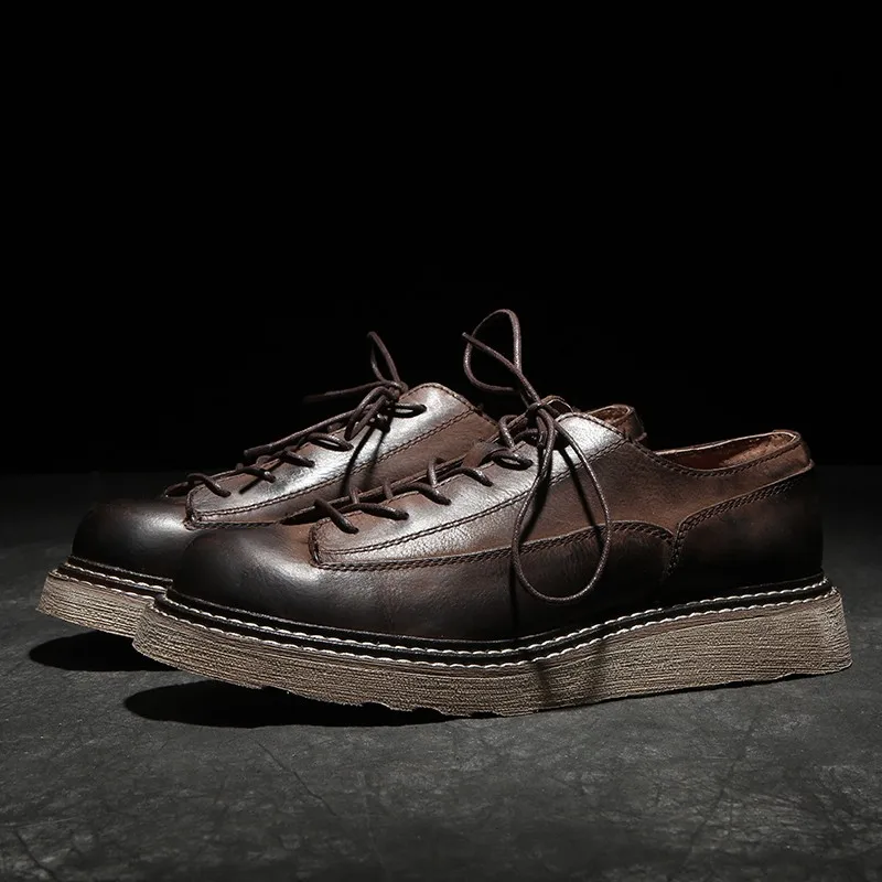 Модные брендовые мужские осенние деловые модельные туфли с круглым носком 100%