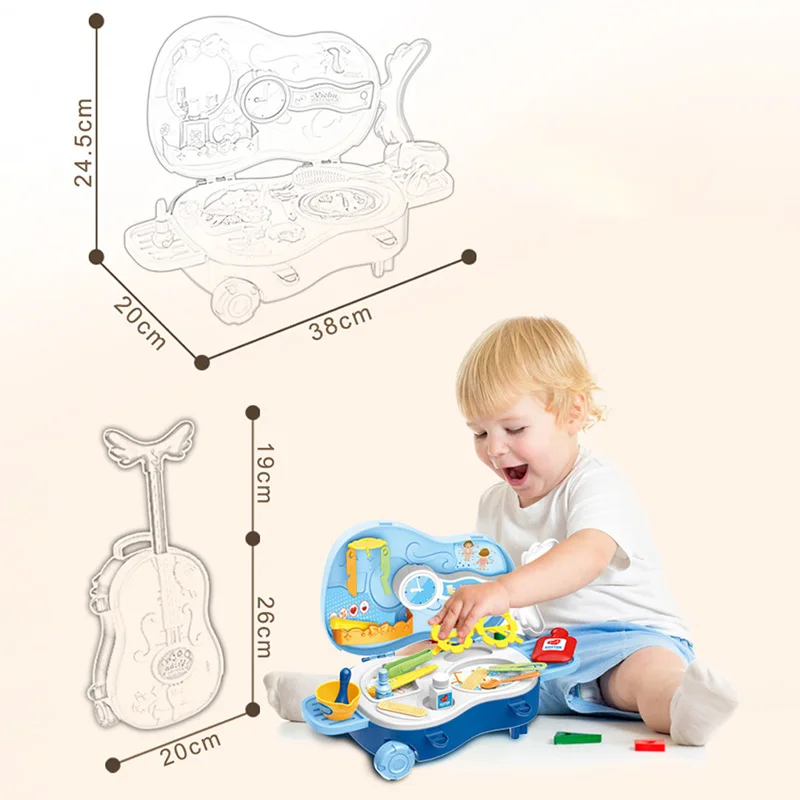 

Kid Toy Play Doctor Tool Set Portable Medical Equipment Kit Play House Game Intelligence Training with Violin Shape Box