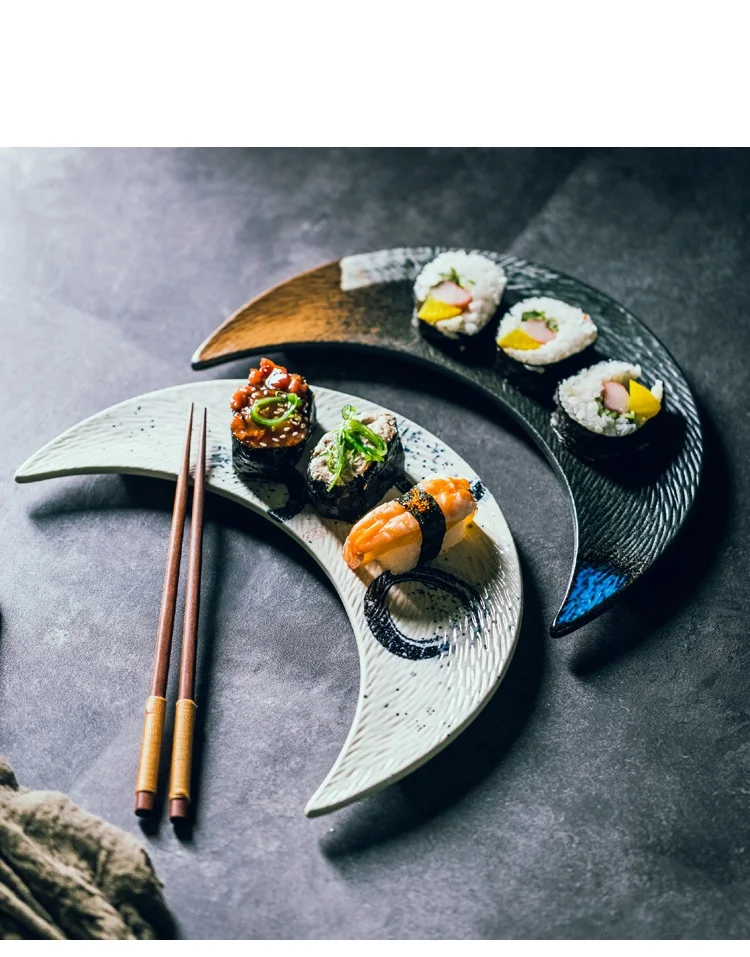Japanese Style Ceramic Moon Dessign Sushi Dessert Plate Cuisine Flat Plate Dim Pastry Dish Dumplings Dinner Plate Household