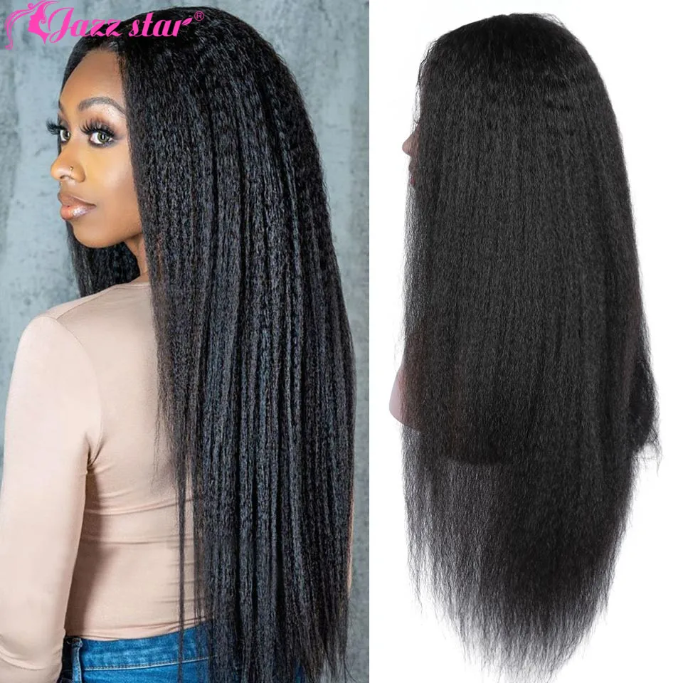 Kinky Straight 13x4 Transparent Lace Front Wig Pre Plucked Lace Front Human Hair Wigs for Women Jazz Star Closure Wig Non-Remy