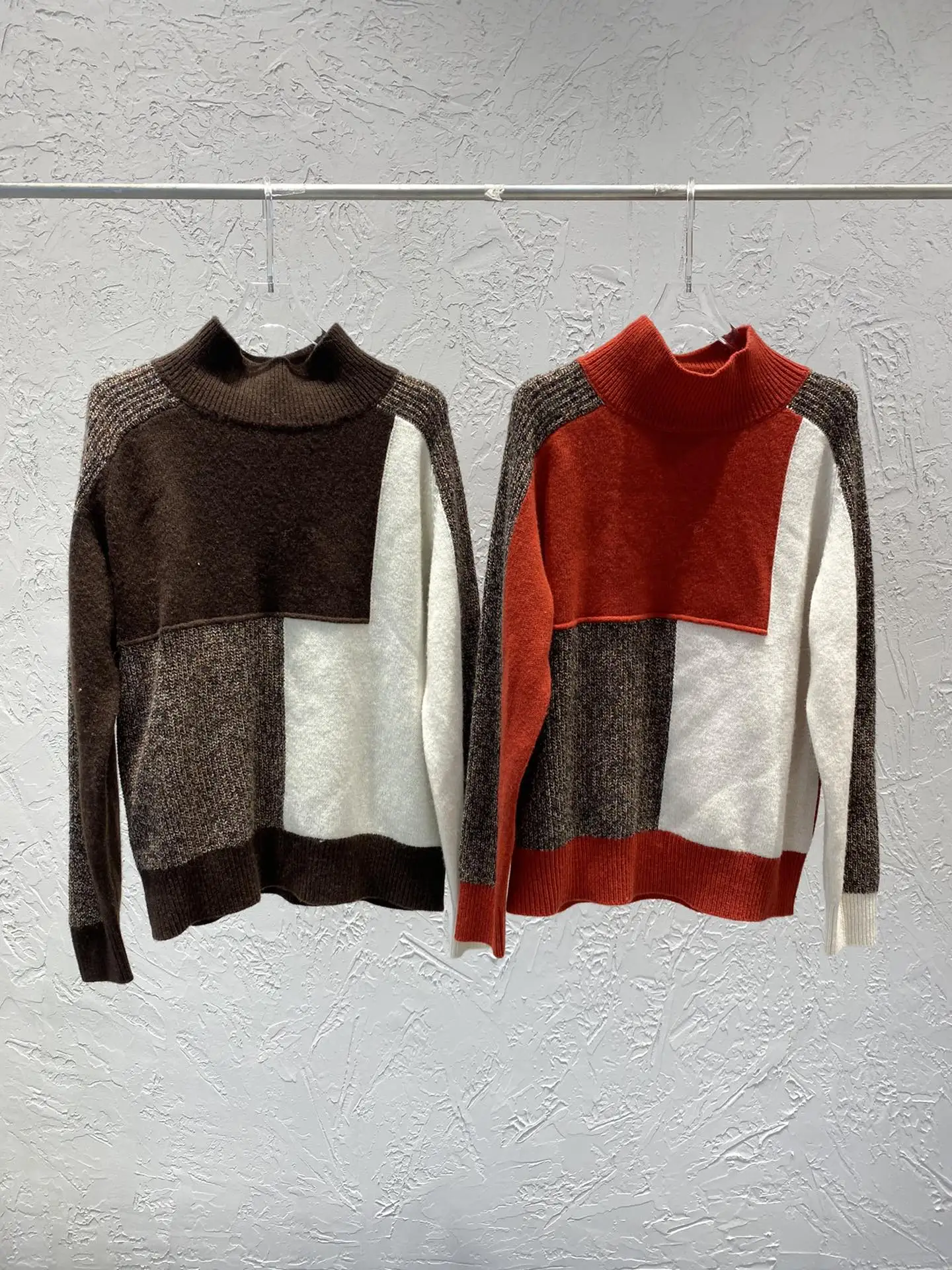 

ladies 2021 fashion new long-sleeved sexy casual contrast color stitching wool top 0112