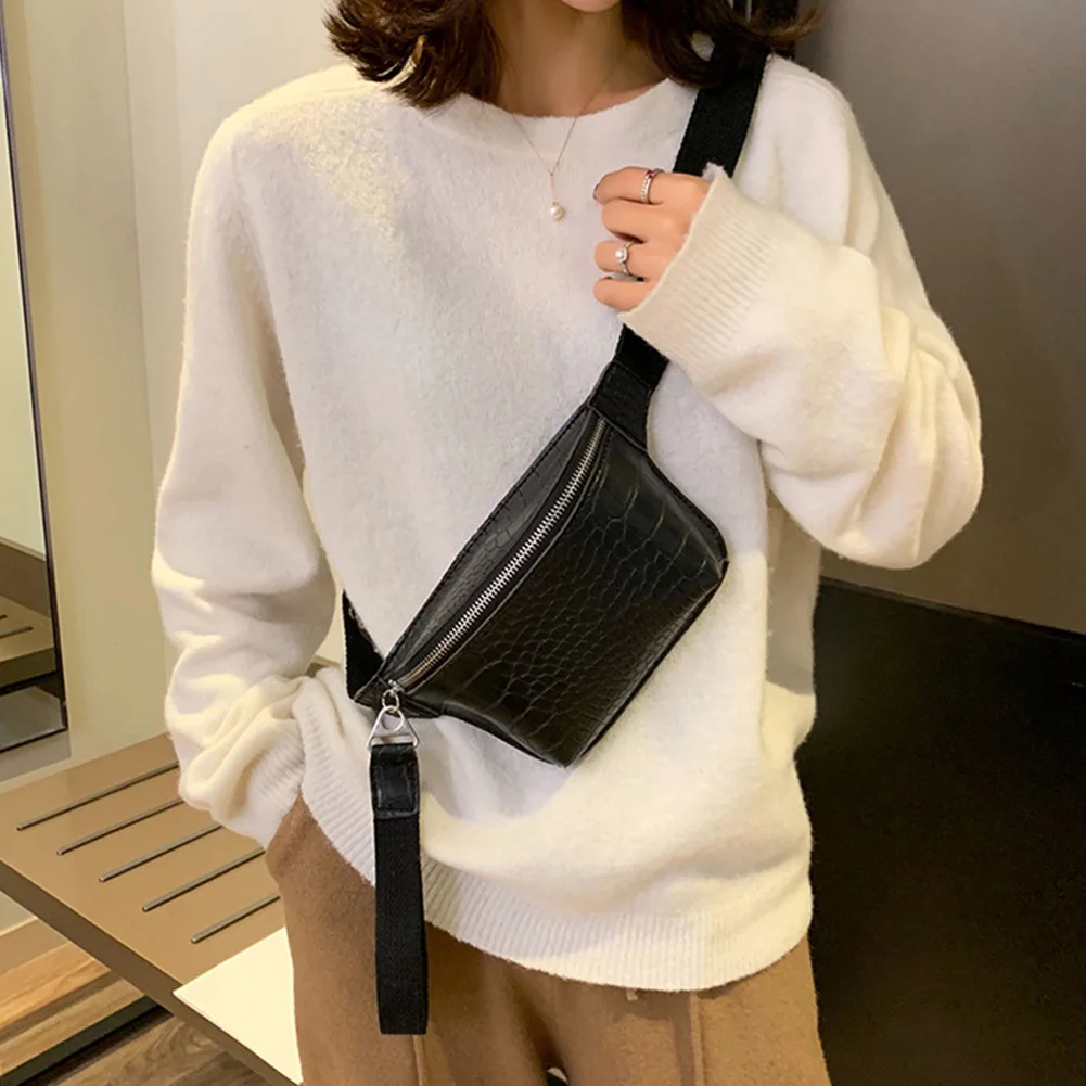 

Women Chest Bag Waist Pack Gift PU Leather Adjustable Belt Single Shoulder Crocodile Pattern Messenger Clutch Cross Body Fashion
