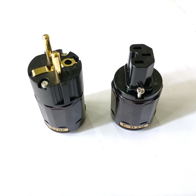 Hi-Fi аудио Пара Позолоченные C-079 разъем IEC + P-079E Schuko Eu Мощность переходник для AC шнур