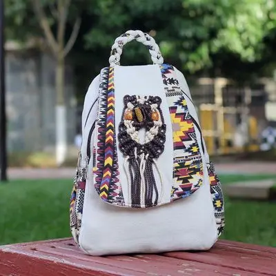 

New coming national shopping string appliques cover backpacks!Hot bohemian prints women casual backrack Top-sale canvas backruck