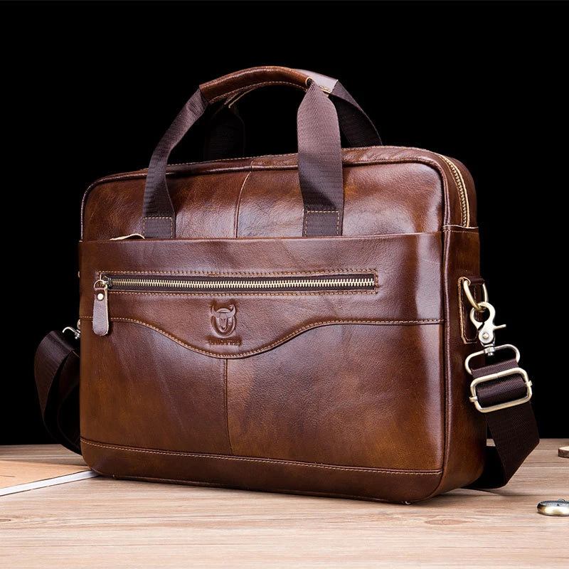 

Портфель мужской деловой из воловьей кожи, Многофункциональный мессенджер на одно плечо в стиле ретро, сумка для ноутбука 14 дюймов