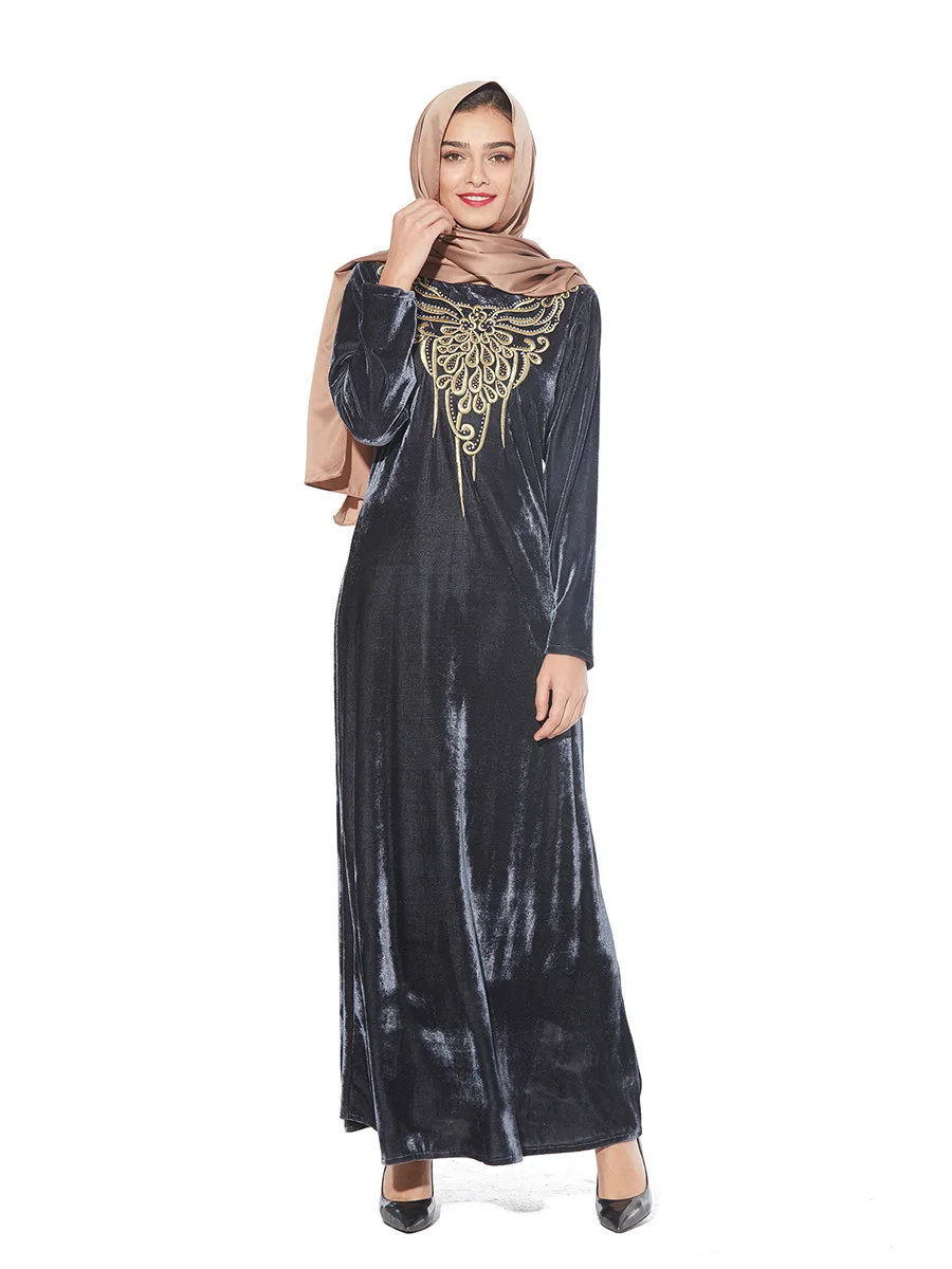 Новинка мусульманское арабское бархатное платье с вышивкой и длинным рукавом