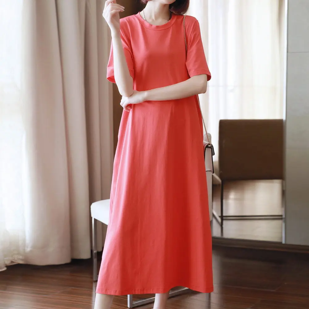 

Knitted Midi Sheer Summer Dresses for Women Loose Brief Korean Midi Cotton Linen Dress Ladies Modis Plus Size Dresses for Women