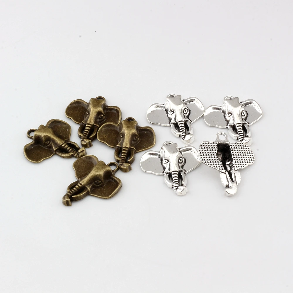 Elephant Head Charms Pendants 100Pcs 22.8x26.2mm Antique Bronze Zinc Alloy Fashion Jewelry DIY Fit Bracelets 2colors | Украшения и