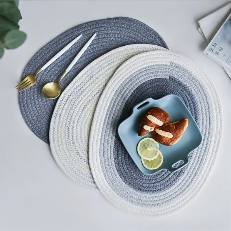 

Oval Cotton Rope Placemat Hand Weave Dining Table Mats Heat Insulation Pad Bowl Pads Pot Holder Drink Coaster Home Kitchen Decor