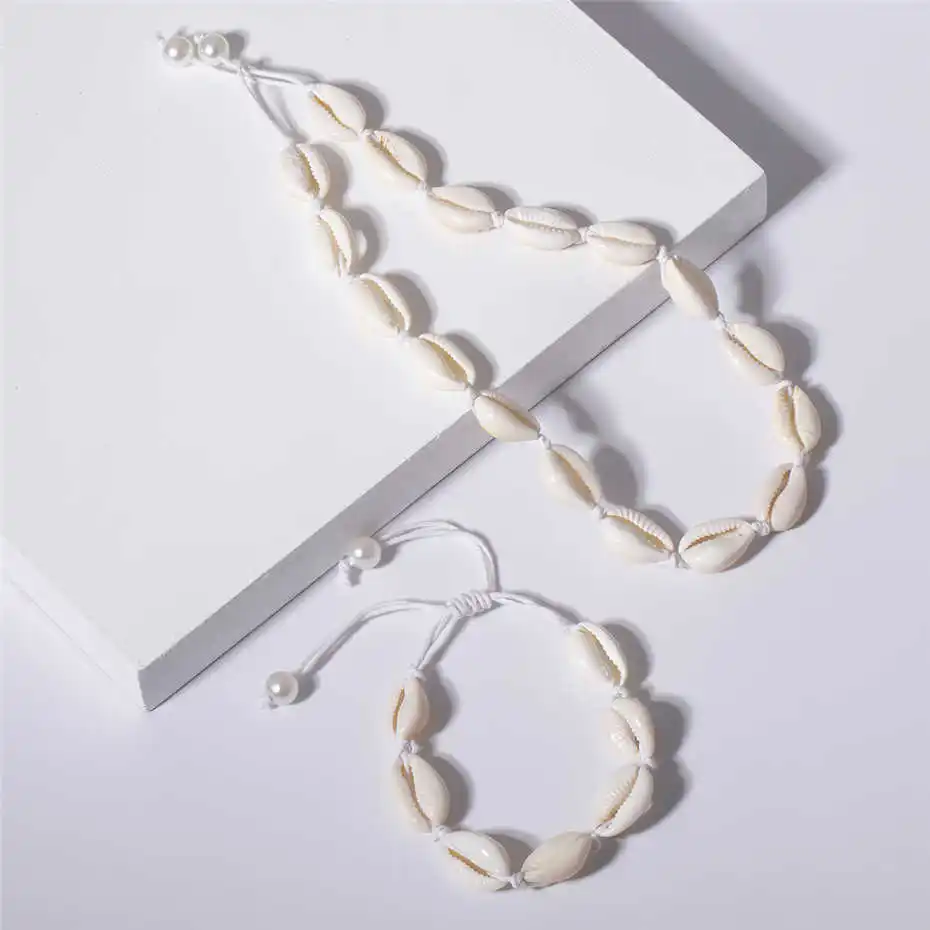 Set 2 Ingemark Hawaii Puka Shell Колье Ожерелье Набор воротник для женщин NE+ BA Красочные Seashell чипы браслет летние пляжные ювелирные наборы - Окраска металла: Set 2