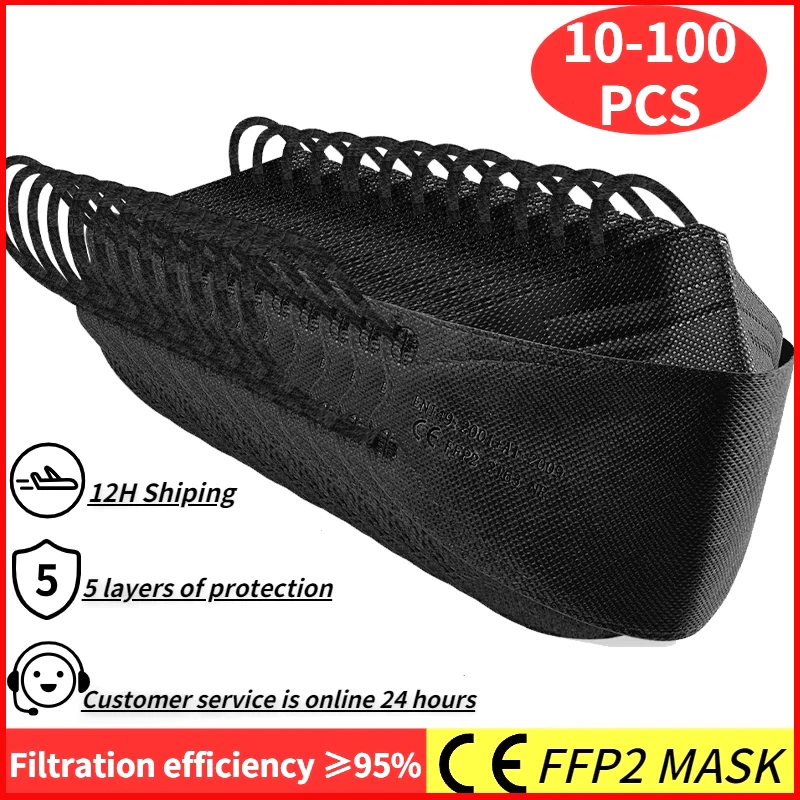 Mascarilla Facial FFP2 para niños, máscara con certificado CE, color negro, de...