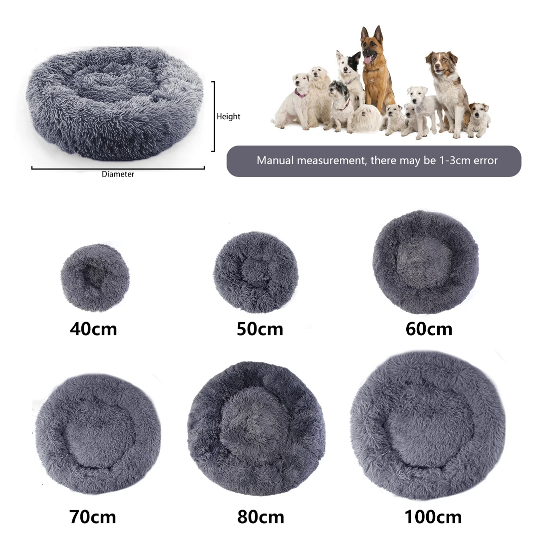 

Donut Dog Bed Warm Soft Long Plush Pet Cushion For Samll Large Dog House Cat Calming Bed Washable Pet Sofa Mat Pet Accessories
