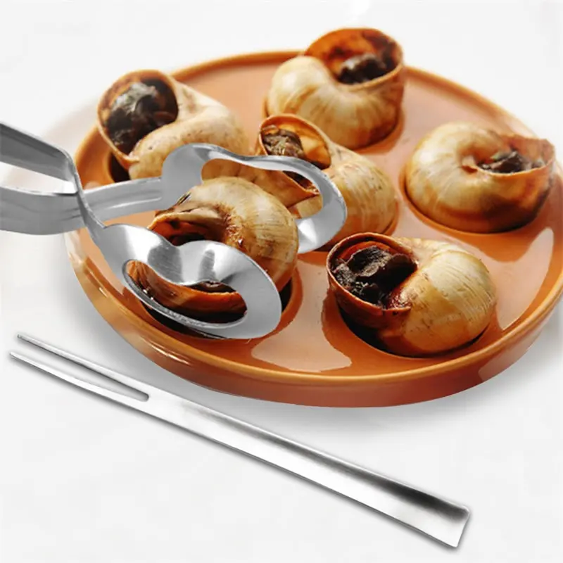 

Stainless Steel Seafood Fork Snail Tongs Set 2 Pcs Food Clip Serving Utensils Mini Crab Oyster Picks Kitchen Tools