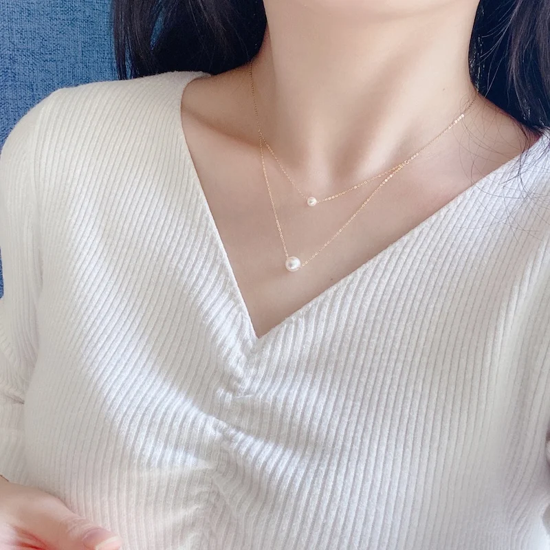 

18K Solid Yellow Gold Jewelry(AU750) Women choker chain Natural Akoya seawater pearl Fashion Lady