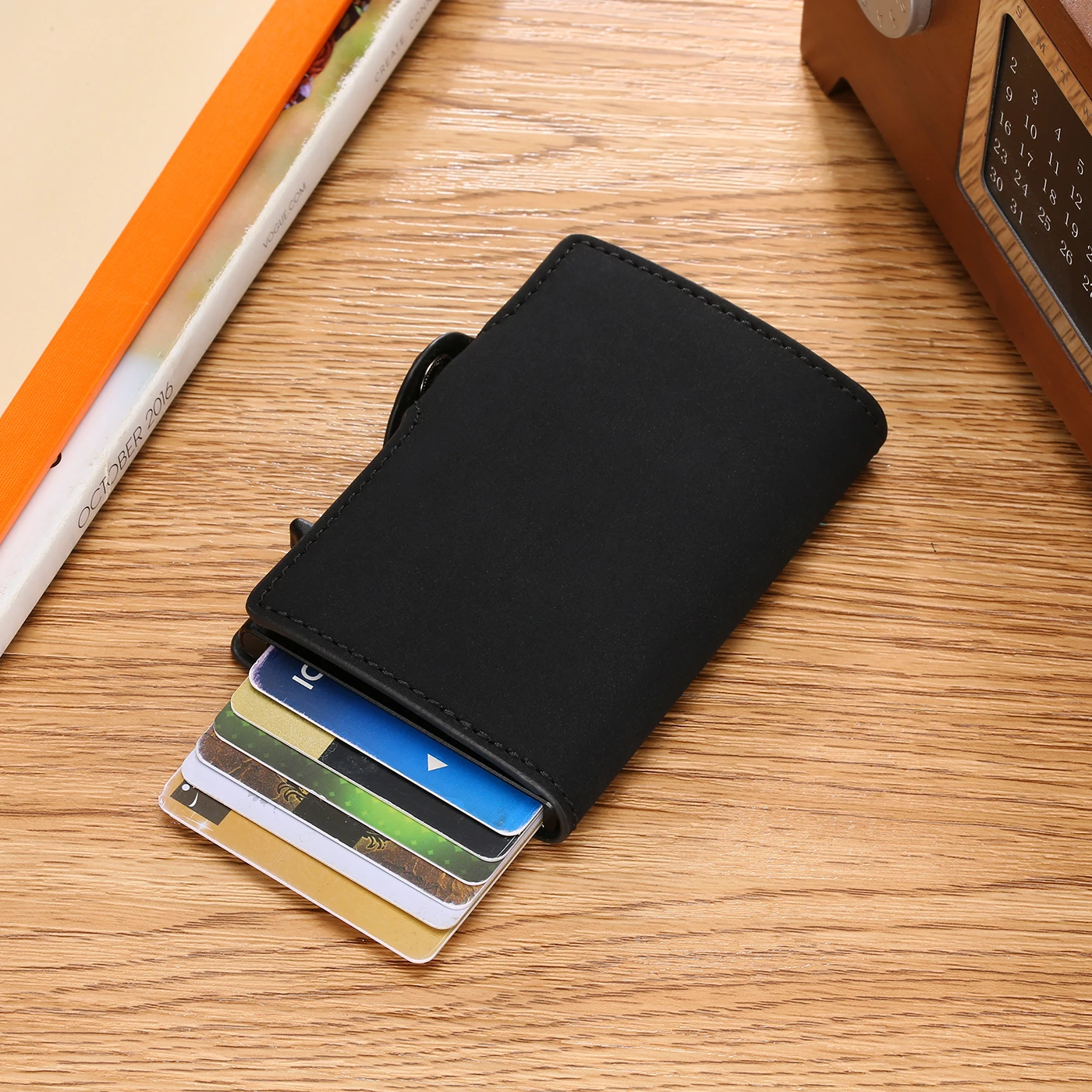 

Bycobecy Anti Rfid Credit Card Holder Case Men Slide Leather Id Card Holder Bank Aluminium Metal Wallet Creditcard Bag Popwallet