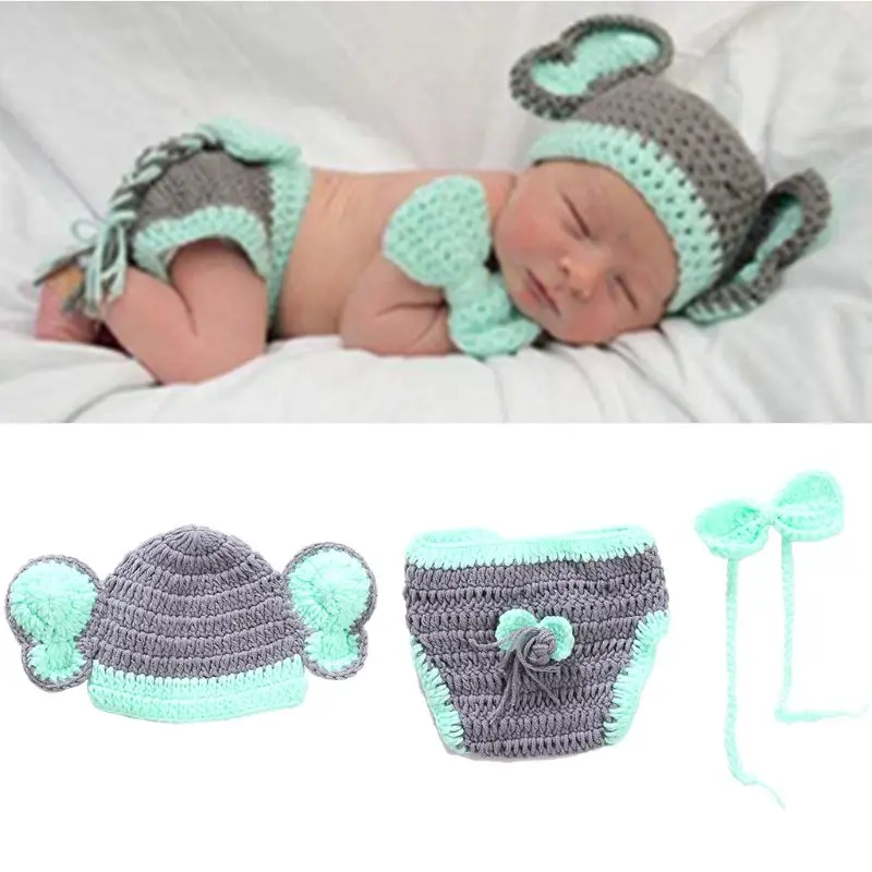 Новорожденный милый костюм слона ручной работы Вязание студийная фотография| |