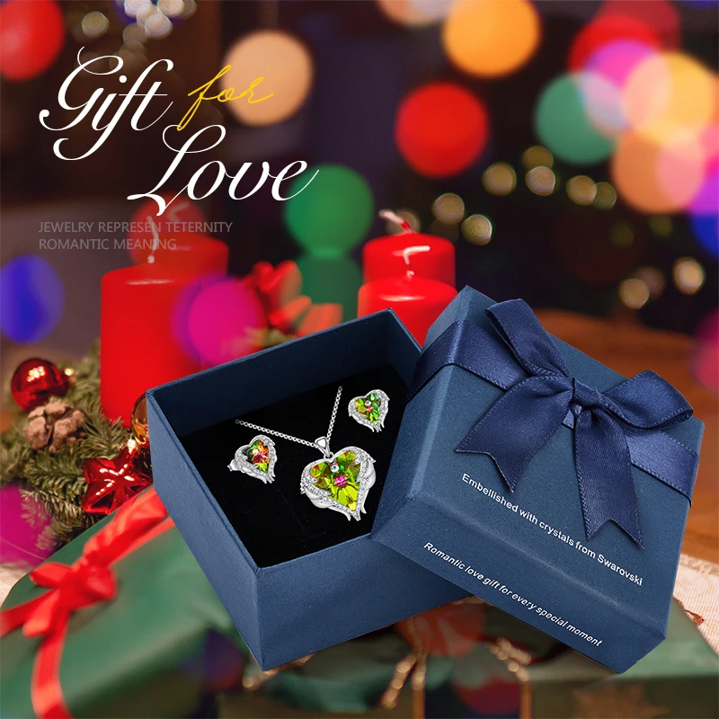 CDE женский ювелирный набор, украшенный кристаллами, ожерелье, серьги-гвоздики, набор, ангел, украшения крылья, подарок на день Святого Валентина - Цвет камня: Gun White-Green box
