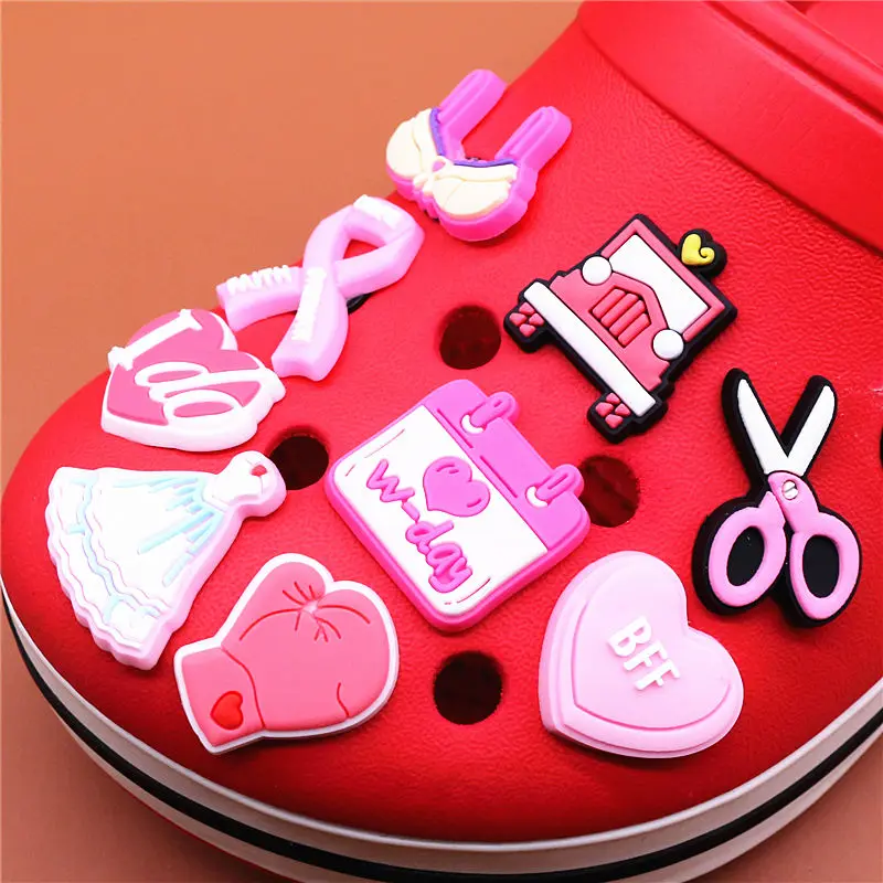 Freeshipping 1pcs Pink Style Shoe Charms Dress Scissors Bra Car Glove Shoes Accessories Decoration Fit Croc Jibz Kids Gifts U242