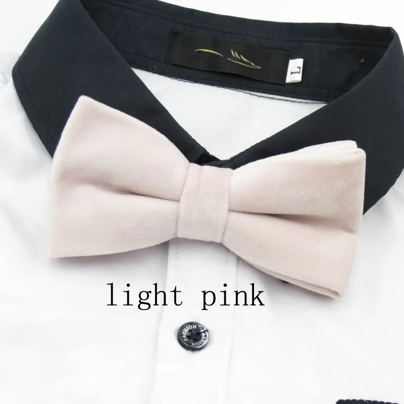light pink Бархатный галстук-бабочка, чистый цвет, классический мужской формальный галстук-бабочка черного и винно-красного цвета, модный ретро галстук-бабочка gravata - Цвет: light pink